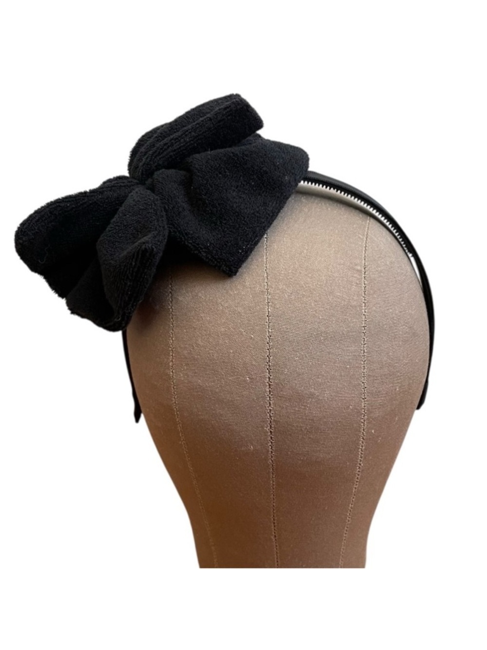 4/$25 Black Terry Cloth Towelling Bow Headband - Picture 2 of 9